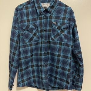 DIXXON Women's Plaid Button Down Shirt in Black and Blue